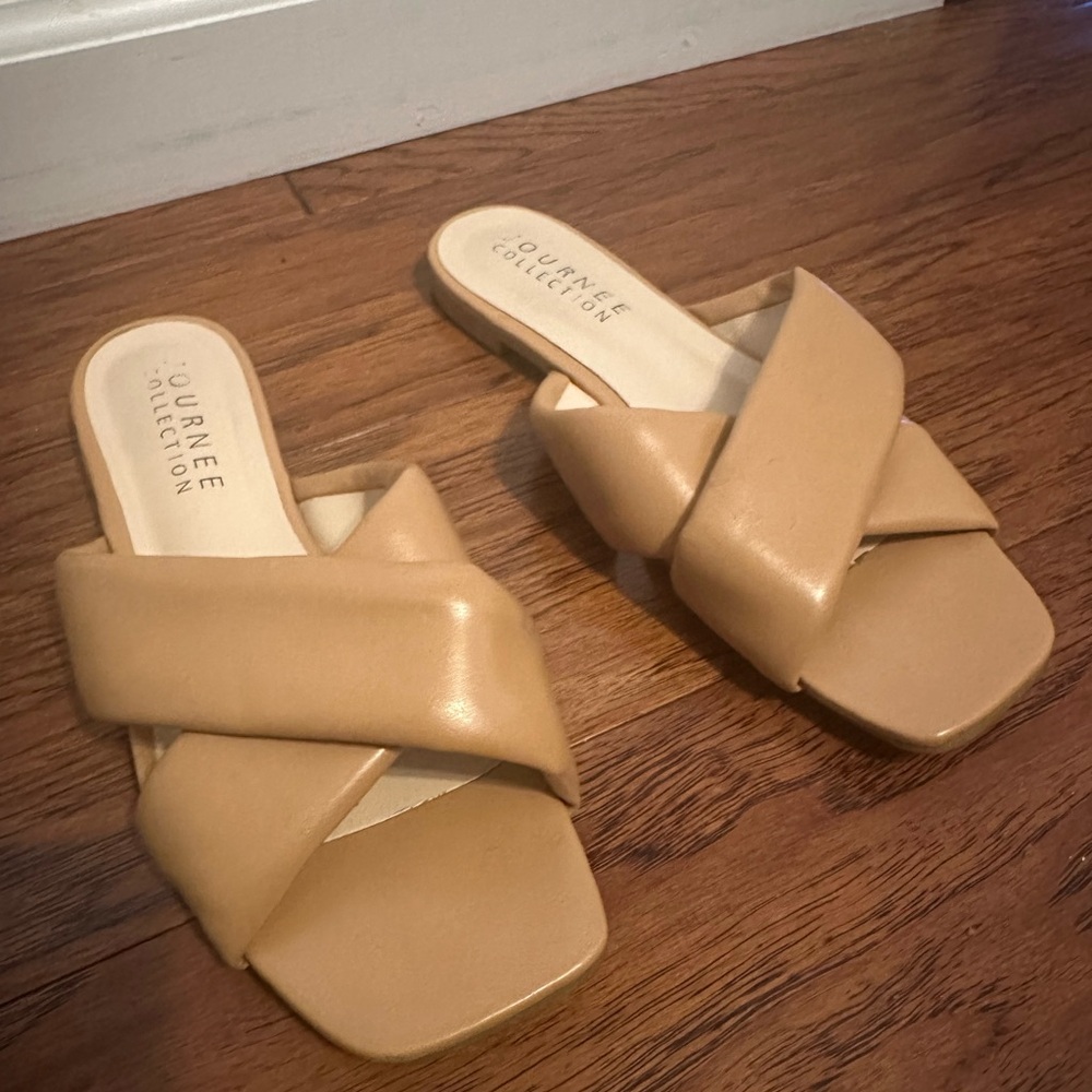 Journee Collection Nude Padded Crisscross Slide Sandals